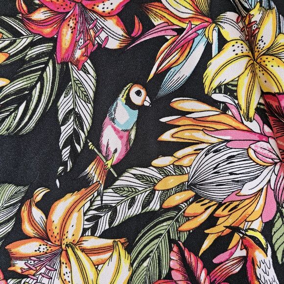 Rouge Collection Womens 2X Black Colorful Tropical Floral Bird Print Mismatched - Picture 7 of 9